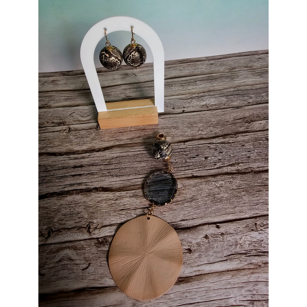 Textured Sphere Hoop Earrings & Large Disc Pendant Charm Statement no chain